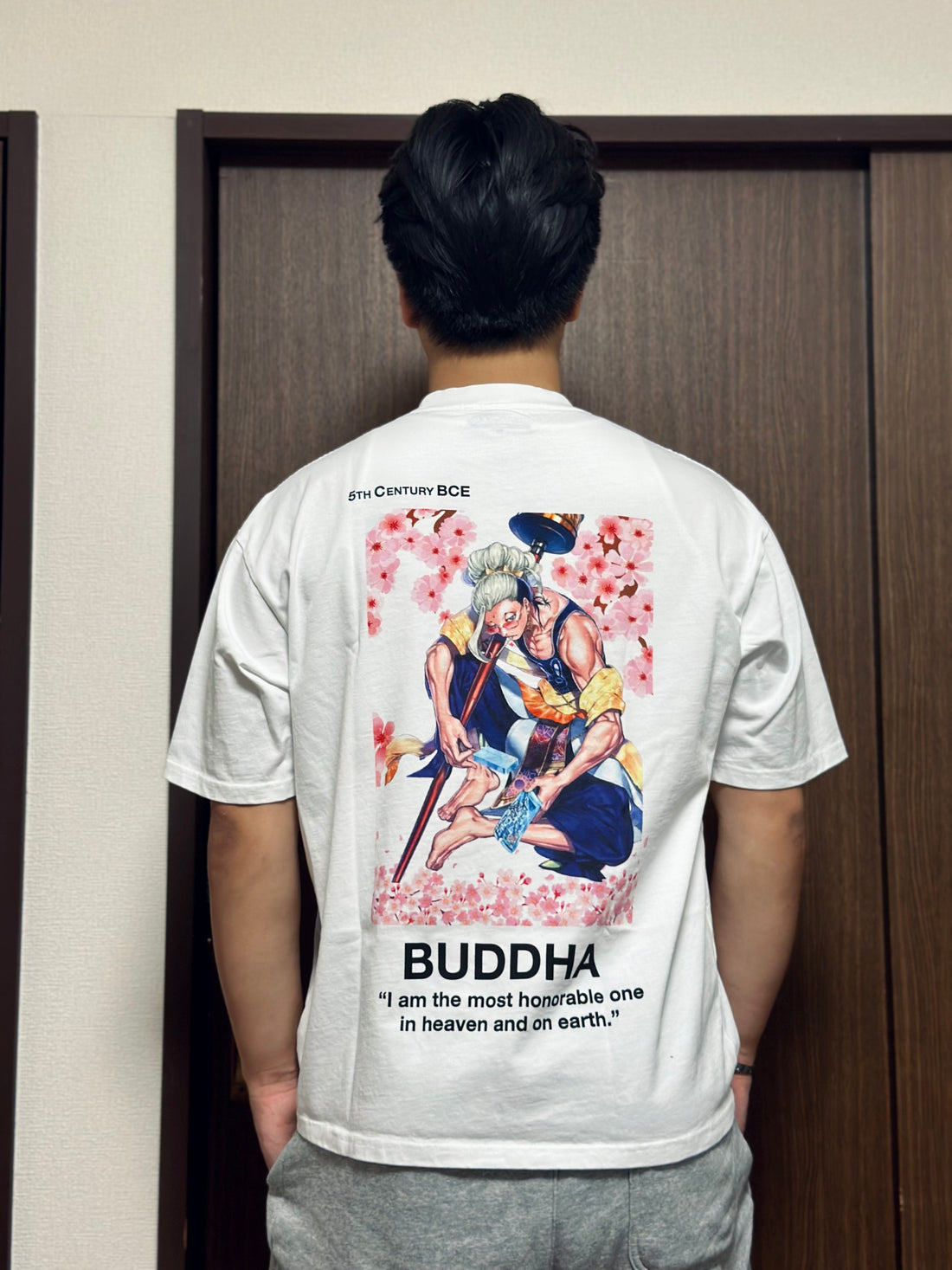 Buddha graphic tee shirt” I am the most honorable one in heaven and on earth”